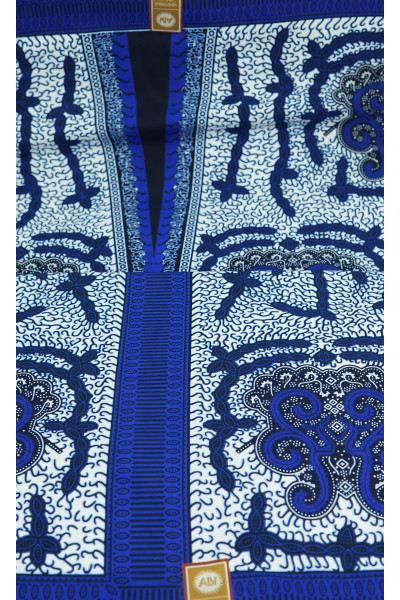 AFRILUXE – Pagne Wax 6 Yards 100% Coton, Motifs Bleus avec Accents Blanc