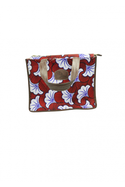 Sac cabas "Brume de Terre" – Cuir marron & tissu floral marron/blanc | Collection Fleur de Feu
