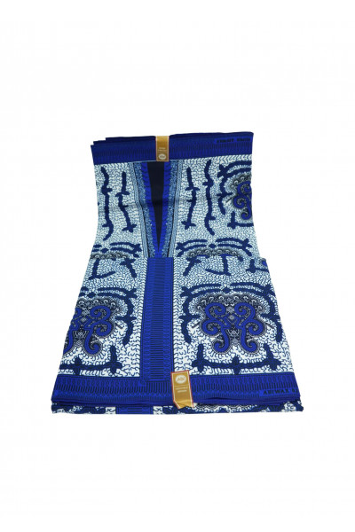AFRILUXE – Pagne Wax 6 Yards 100% Coton, Motifs Bleus avec Accents Blanc