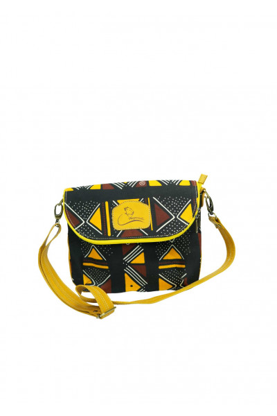 ZOLA – Sac à main Afro-chic en cuir jaune et tissu wax
