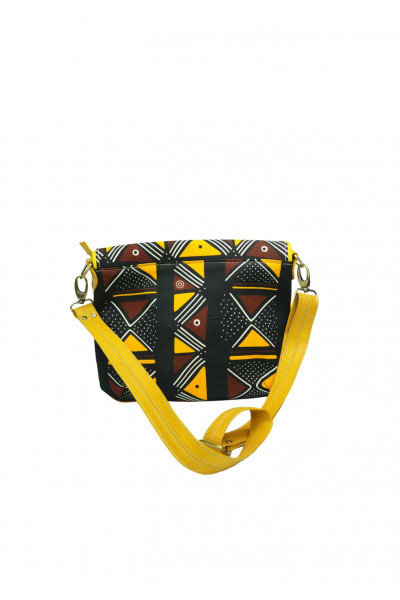 ZOLA – Sac à main Afro-chic en cuir jaune et tissu wax