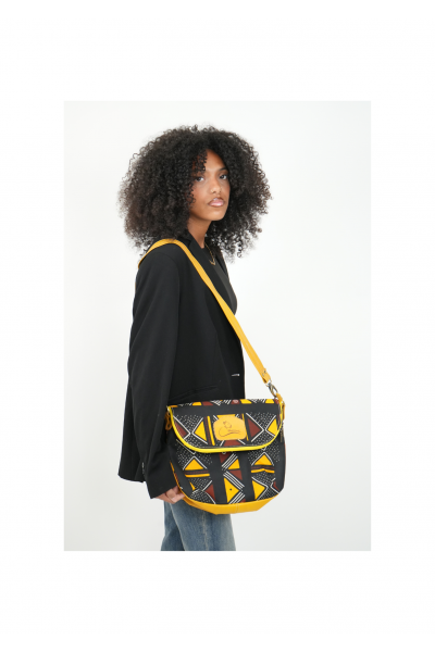 ZOLA – Sac à main Afro-chic en cuir jaune et tissu wax