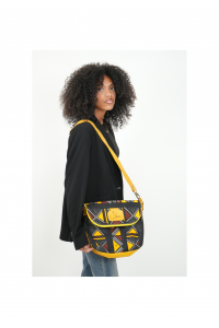 ZOLA – Sac à main Afro-chic en cuir jaune et tissu wax