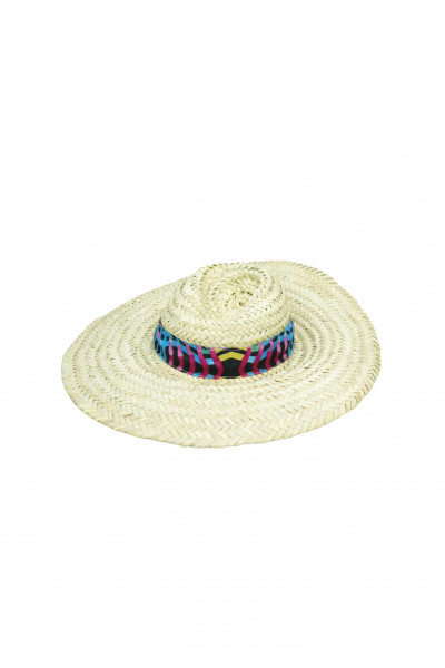 Chapeau en osier naturel avec nœud wax coloré – Plusieurs motifs disponibles sur demande – Style chic et estival