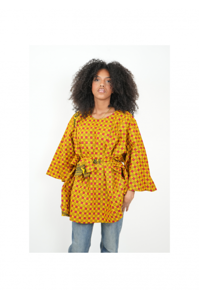 COLLECTION ZURI  : Haut ample en tissu wax avec ceinture