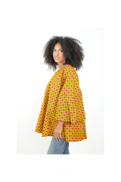 COLLECTION ZURI  : Haut ample en tissu wax avec ceinture