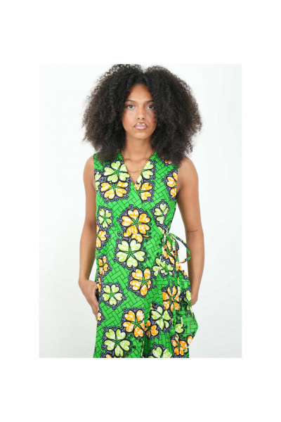 MAKEBA  : Robe portefeuille sans manches – Style afro-chic