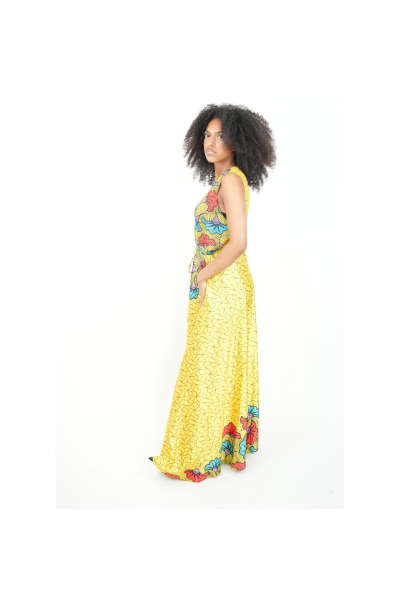Robe Portefeuille Wax Satin "Éclat Tropical"