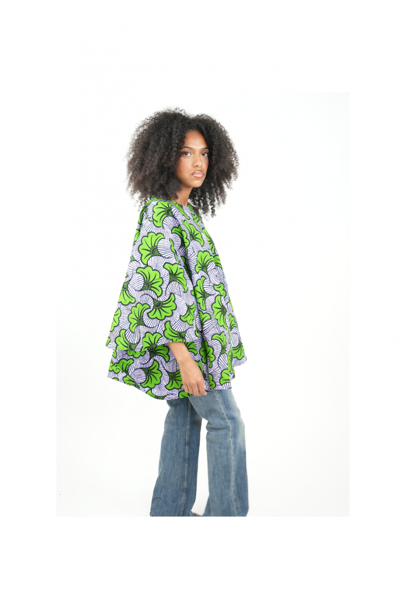 COLLECTION ZURI : Haut ample en tissu wax avec ceinture COLLECTION ZURI : Haut ample en tissu wax avec ceinture