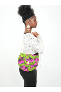 Amanite Pétale – Sac Floral Wax Fuchsia & Vert avec Bijou Doré | Collection Terre d’Agô