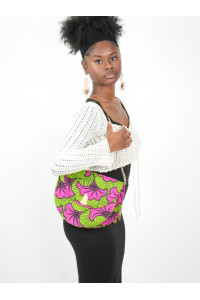 Amanite Pétale – Sac Floral Wax Fuchsia & Vert avec Bijou Doré | Collection Terre d’Agô