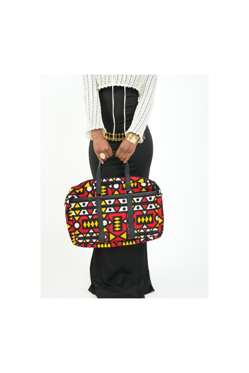 LUMYA – Sac Ordinateur Épais & Rembourré en Wax Multicolore Chic | Style Afro-Professionnel