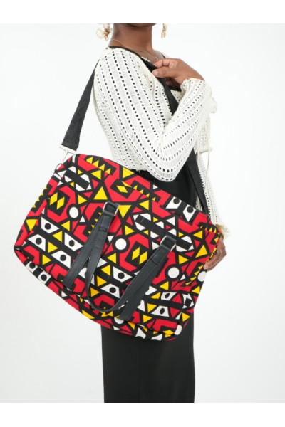 LUMYA – Sac Ordinateur Épais & Rembourré en Wax Multicolore Chic | Style Afro-Professionnel